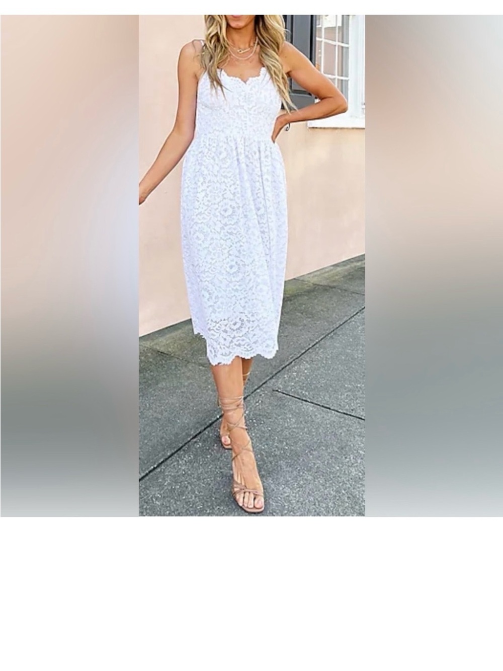 Express White Lace Midi Dress with Spaghetti Straps